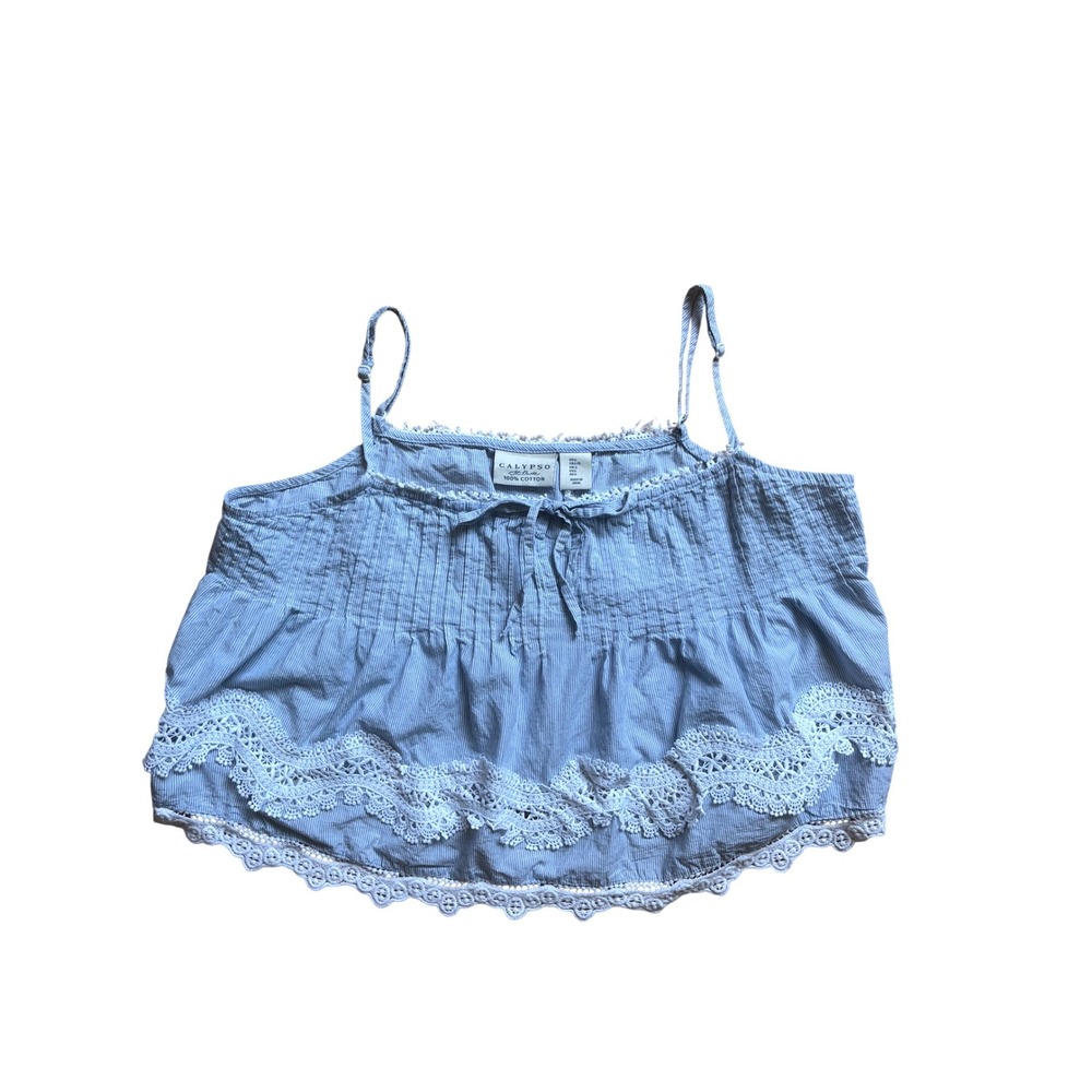Calypso St Barth Seersucker 100%‎ Cotton Lace Trim Cami Top L Girly Beachwear
